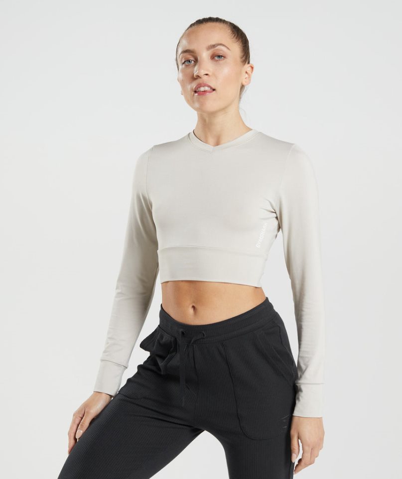 Przycięte Topy Gymshark Pause Open Back Long Sleeve Damskie Głęboka Szare | PL 792AOS